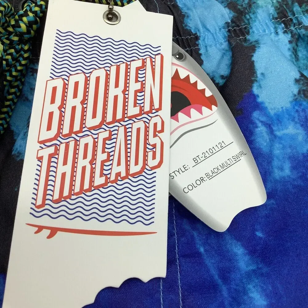 Broken Threads Mens Swim Trunks Black Multi Swirl Size Medium‎ NWT